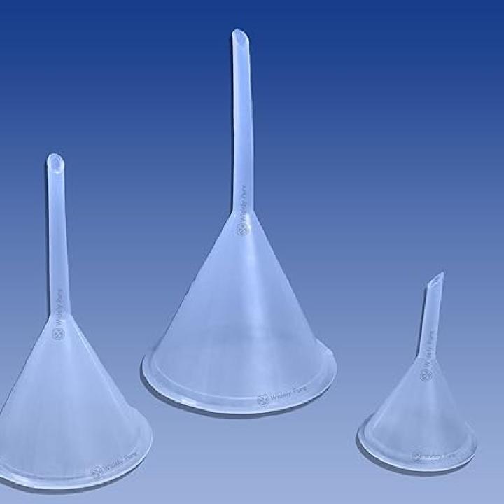 Widely Pure Transparent Plastic Measuring Beaker Set Combo 1000,500,250,100,50ml for Laboratory and 3PCS Plastic funnels for Laboratory and Kitchen use funnels Set All Purpose Funnels
