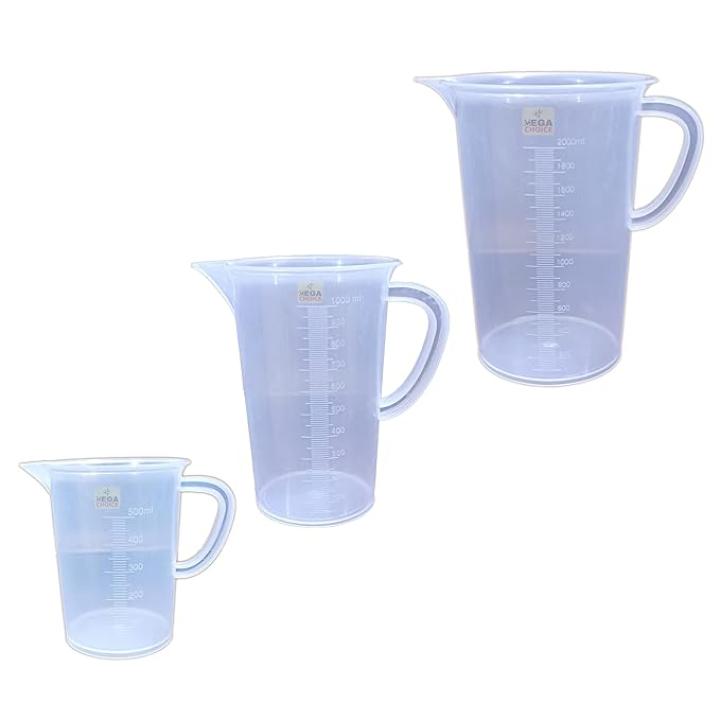 Widely Pure Transparent Plastic Measuring Beaker Set Combo 1000,500,250,100,50ml for Laboratory and 3PCS Plastic funnels for Laboratory and Kitchen use funnels Set All Purpose Funnels